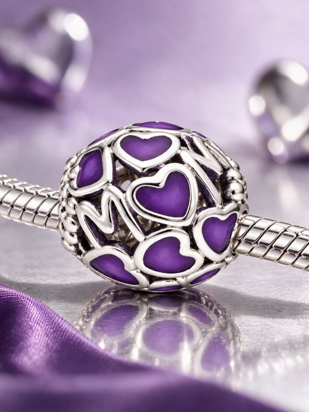 Purple Heart Enamel Charm Bead